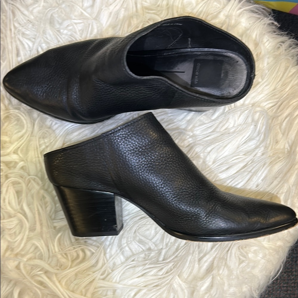 Dolce Vita black leather heeled mules